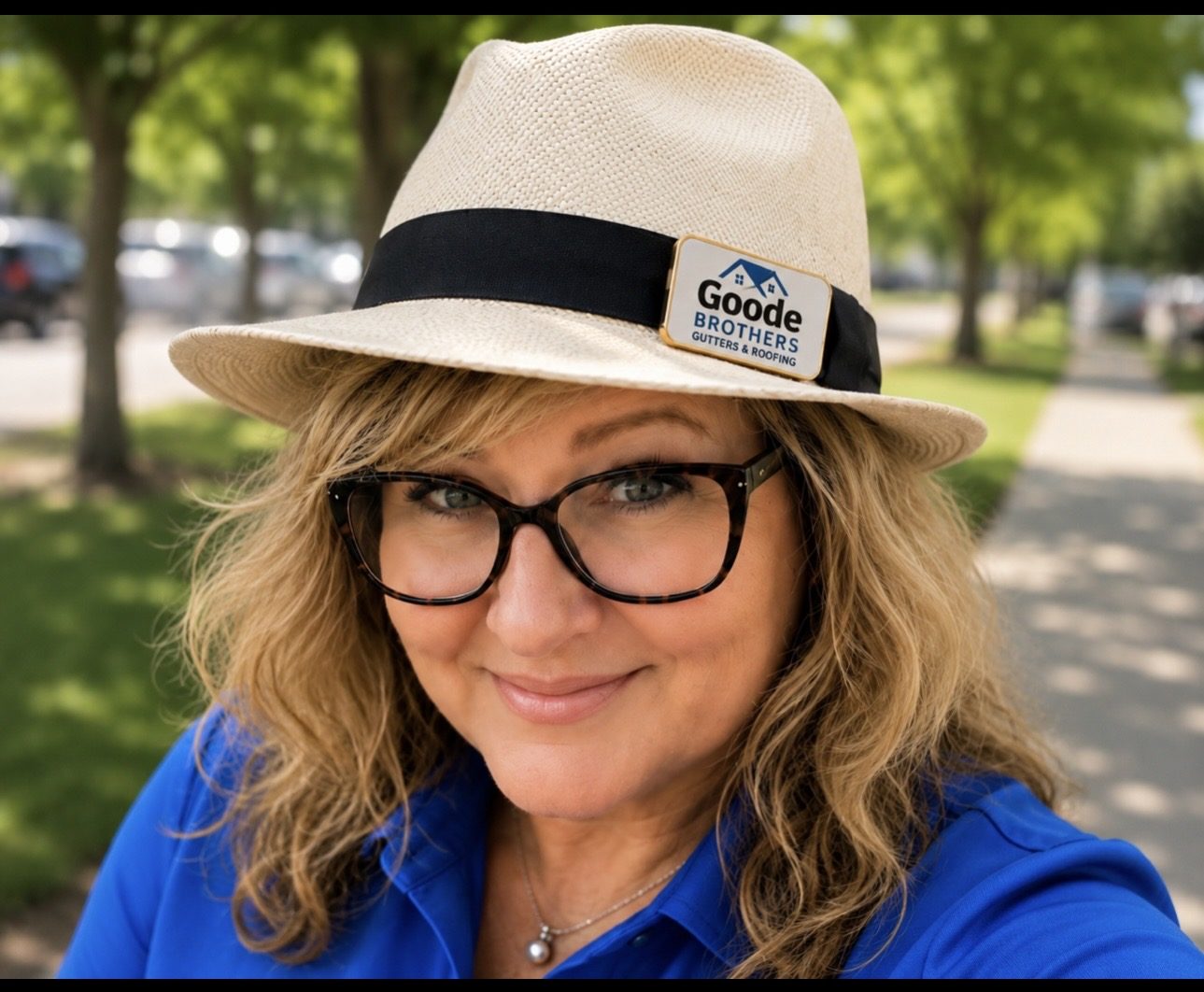 Hat with a local logo, close up
